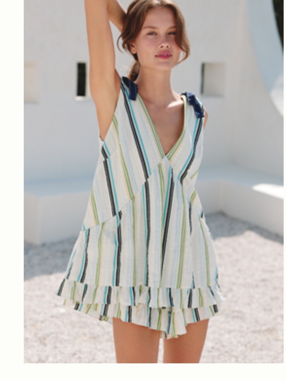 NWT Anthropologie Striped Ruffle V-Neck Romper in White, Blue, Green, Black